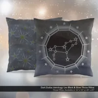 Dark Zodiac Astrology: Leo Black & Silver Throw Pillow