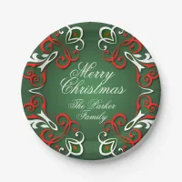 Merry Christmas Elegant Baroque Red Green & White