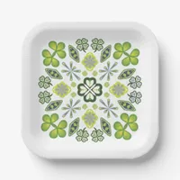 Shamrock Clover Floral Mandala White Paper Plates