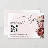 Elegant Boho Burgundy Blush Floral QR CODE RSVP Card