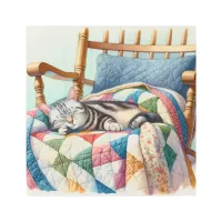 Sweet Gray Cat Sleeping on a Quilt Metal Print