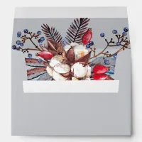 Winter Cotton Dusty Blue Red Berries Wedding Envelope