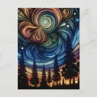 Mystical Ethereal Art with Trees and Night Sky  Postcard