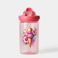 Pretty Pink and Gold Ice Cream Cone Personalized Water Bottle