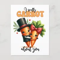 Funny Punny Valentine Carrot Couple Postcard