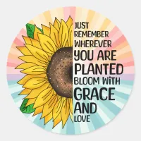 Inspirational Quote and Hand Drawn Sunflower Classic Round Sticker