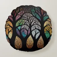 Enchanted Forest: A Stained Glass Masterpiece Round Pillow