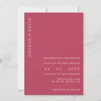 Simple Elegant Minimal Modern Magenta Wedding Invitation