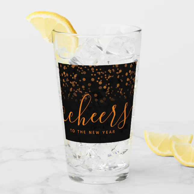 Handwritten Cheers to the New Year Copper Confetti Glass