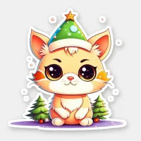 Cute Chibi Kawaii Cartoon Christmas Kitty Cat