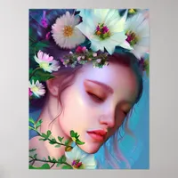 Pretty Fairy Flowers in Hair Fantasy Art   Poster