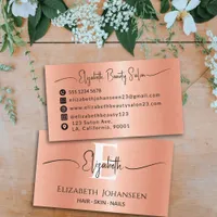 Modern Peach Fuzz Brushed Metal Girly Monogrammed Business Card