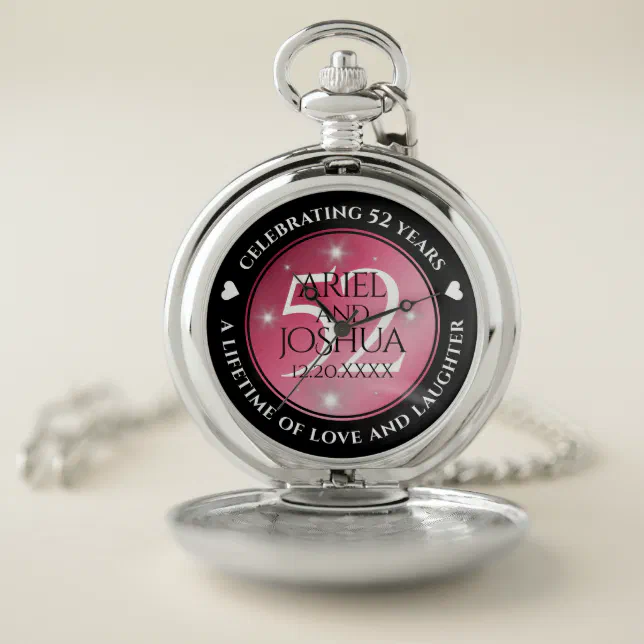 Elegant 52nd Star Ruby Wedding Anniversary Pocket Watch