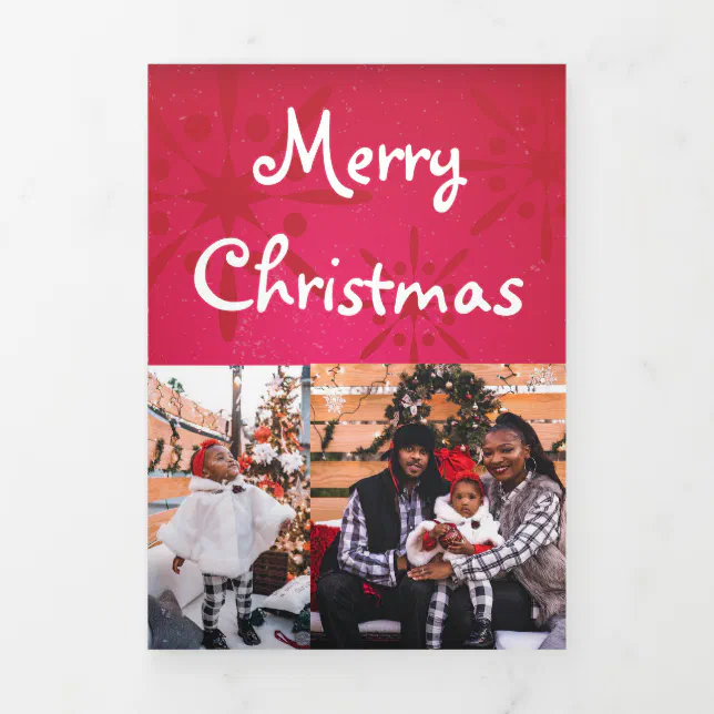 Bold Merry and Bright Photo Tri-Fold Holiday Card