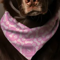 Dog Bones And Paw Prints Pink Monogram Dog Bandana