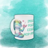 Modern Inhale Exhale Green Frog | Frosted Glass Coffee Mug