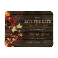 Barn Wood Rustic Fall Leaves Wedding save the date Magnet