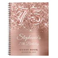 Glittery Rose Gold Glam 75th Birthday Guestbook Notebook