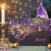 Masquerade Mask Sweet Sixteen Purple Gold ID1032 Guest Book