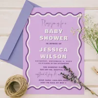 Retro Cute Wavy Purple Girl Baby Shower Invitation