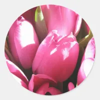 Pink Tulips Classic Round Sticker