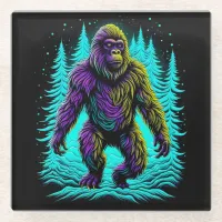 Sasquatch Bigfoot in Teal and Black Glass Coaster
