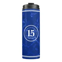 Elegant Blue Marble 15 Years Work Anniversary Thermal Tumbler