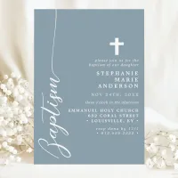 Dusty Blue Simple Modern Script Baptism Invitation