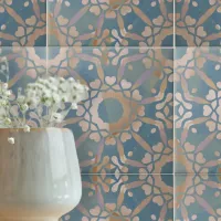 Calming Blue Beige White Distressed Geometric Ceramic Tile