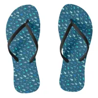 Rainy day pattern with blue raindrops flip flops