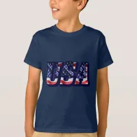 USA Flag Letters, Flag Kids Dark Colored T-Shirt