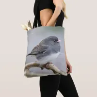 Slate-Colored Dark-Eyed Junco on the Pear Tree Tote Bag