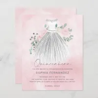 Budget Blush gold glitter Dress Quincea&#241;era Invite