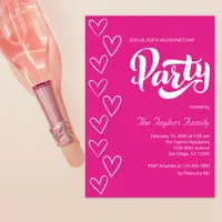 Hot Pink Modern White Hearts Valentine's Day Party Invitation