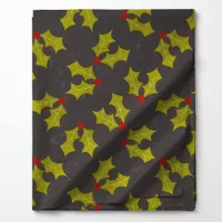 Vintage Holly Leaves on Charcoal Pattern Christmas Fabric