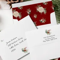 Simple Watercolor Winter Flowers Red Holiday Envelope