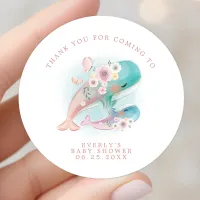 Floral Watercolor Whales Baby Shower Thanks Classic Round Sticker