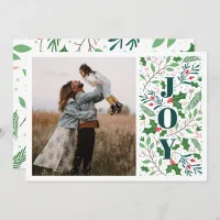 Modern JOY Holly Berries Photo  Holiday Card