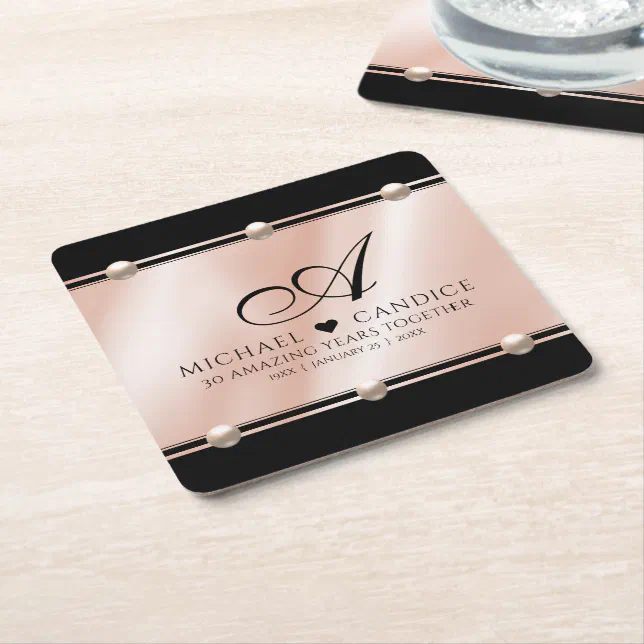 Elegant 30th 46th Pearl Wedding Anniversary Square Paper Coaster