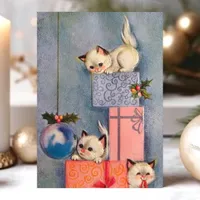 Vintage Christmas Kittens and Gifts Holiday Card