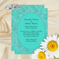 Elegant Romantic Daisies Floral Turquoise Wedding Invitation