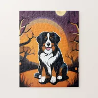 Bernese Mountain Dog Purple Orange Halloween Jigsaw Puzzle