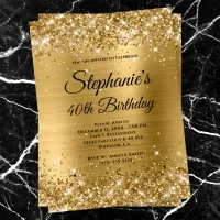 Gold Glittery Foil Fancy Monogram 40th Birthday Invitation