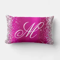 Silver Glitter Shiny Hot Pink Foil Monogrammed Lumbar Pillow