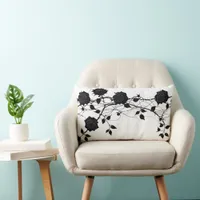  Elegant Black Rose Branch Design Lumbar Pillow