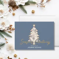 Seasons Greeting Pine Tree Blue Business Holiday Card