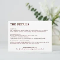 Minimal Cinnamon QR Code Wedding Details Enclosure Card