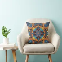 Radiant Mandala: Vibrant Symmetrical Fantasy Art Throw Pillow