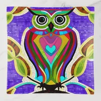 Colorful Whimsical  Owl with Heart Trinket Tray