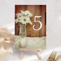 White Daisies in Milk Bottle Barn Wedding Table Number